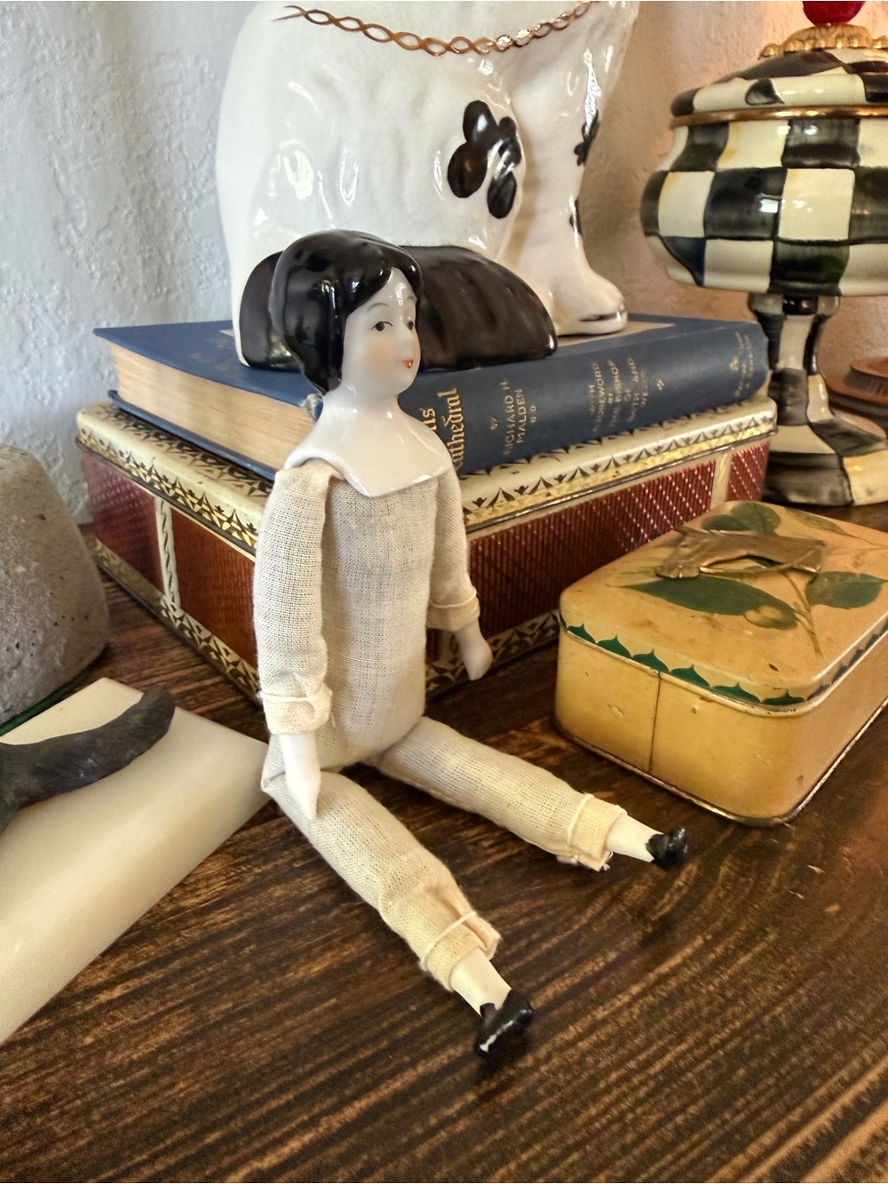 Vintage Cloth Body Cream and Black Porcelain Doll